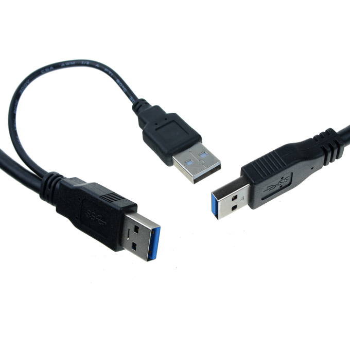 2 In 1 Usb 3.0 A Male To A 3a Male Y Splitter Cable Black