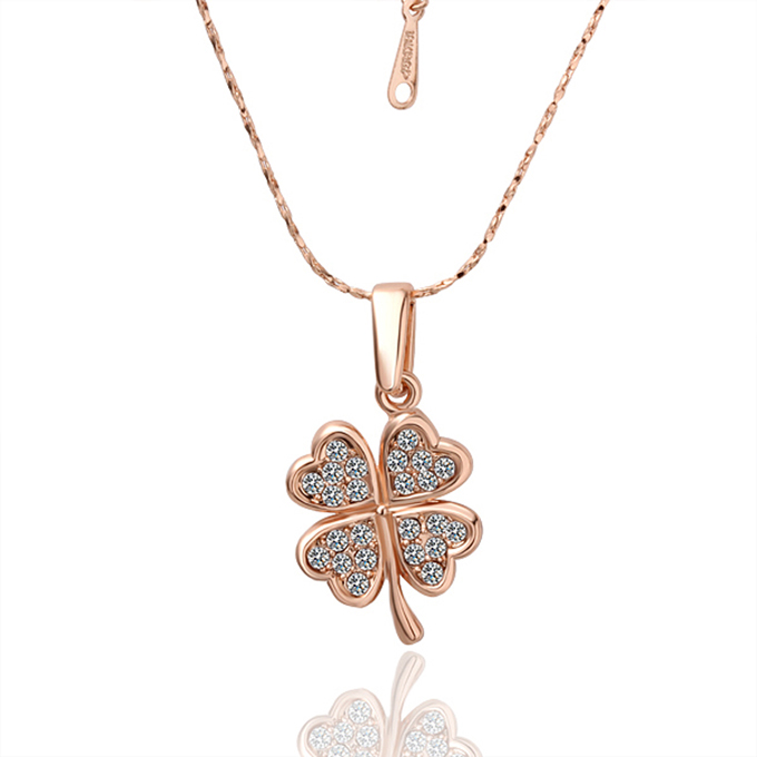 18KRGP Four Leaves Clover Diamond Pendant Alloy Necklace - Gold