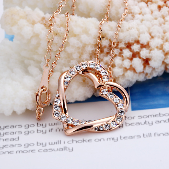 Fashion 18KRGP Cordate Diamond Pendant Alloy Necklace - Gold