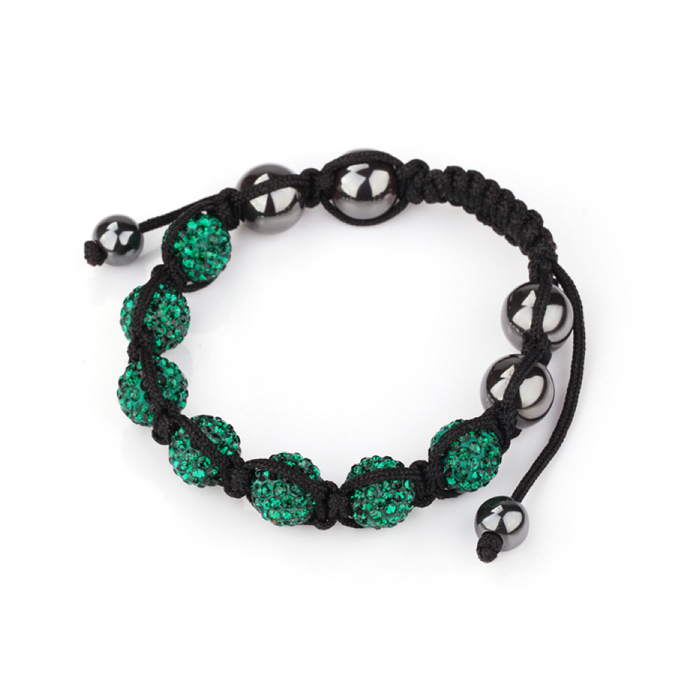 

Seven Rhinestone Bead Ball Nylon Braided Adjustable Fashion Bracelet Dark Green