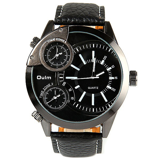 Oulm 3136 Quartz Men's Watch with Three Movt and Leather Band