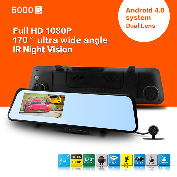 Caméra Voiture HD 4.3 pouces écran 1080P rétroviseur DVR caméra