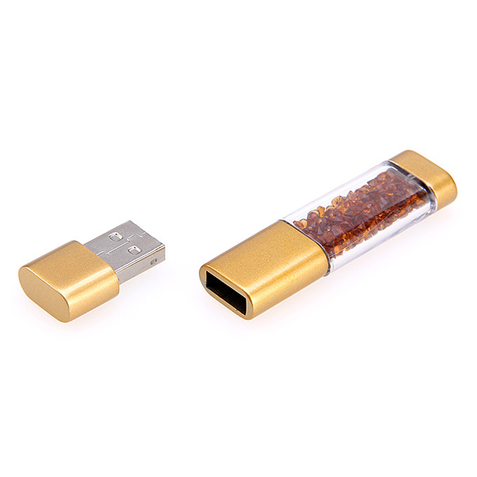 32G USB Flash Disk Memory Stick Drive with Blink CZ Diamond Gold