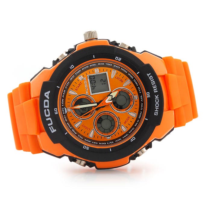 Fucda CS0581 LED Quartz Double Movement Round Dial Silicone Watch