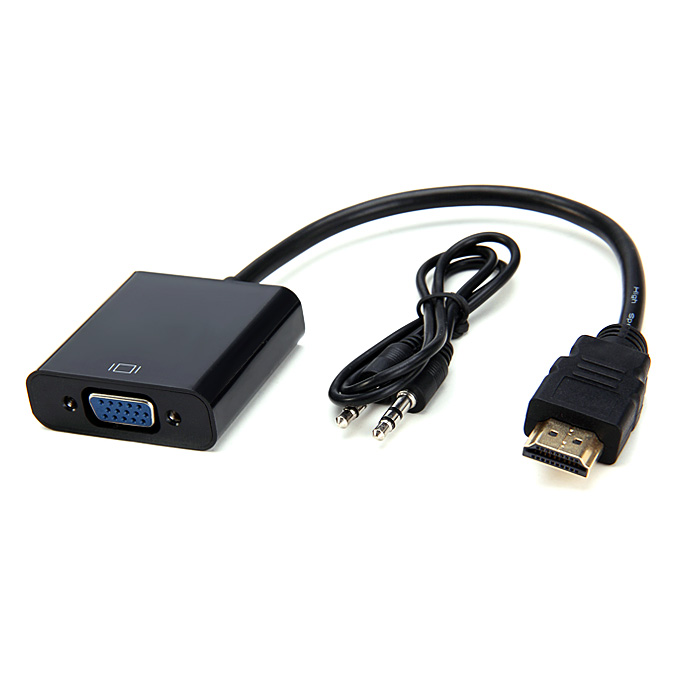 

HD 1080p HDMI Male to VGA Female Video Converter Adapter Cable Support Audio Output - Black