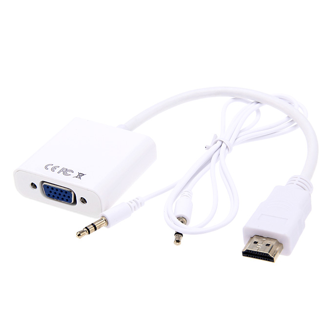 

HD 1080p HDMI Male to VGA Female Video Converter Adapter Cable Support Audio Output - White