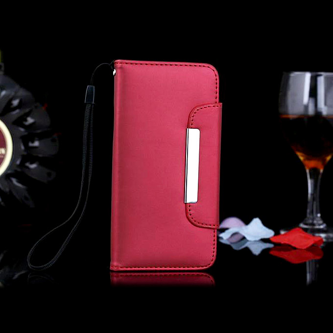 

New Luxury An-ti Portable Pattern PU Wallet Stand Leather Lanyard Case for iPhone 6 Plus - Red