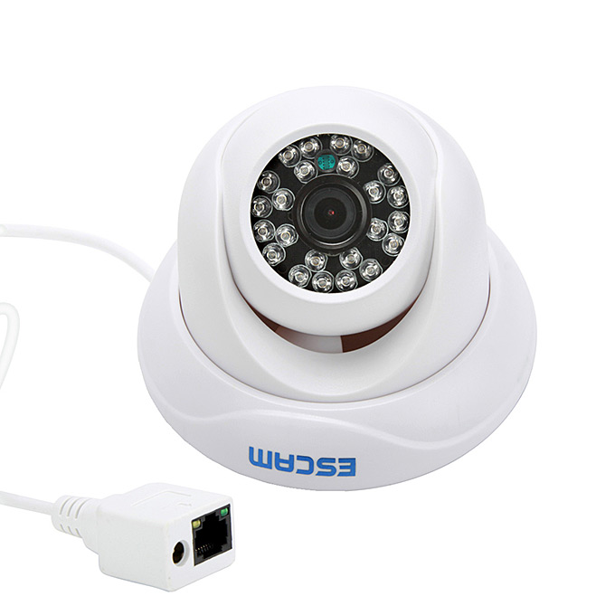 ESCAM QD500 CMOS 720P 3.6mm Lens Waterproof Network P2P IP Camera Dome with 24 IR Nightvision Onvif Phone View - White