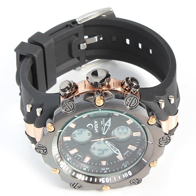 Hpolw 619 Men s LED Analog Digital Rubber Band Sport Watch