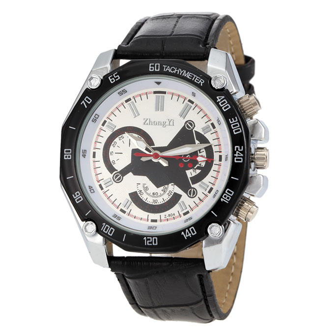 ZHONGYI Z-804 Men's Fashion White Dial PU Band Analog Quartz