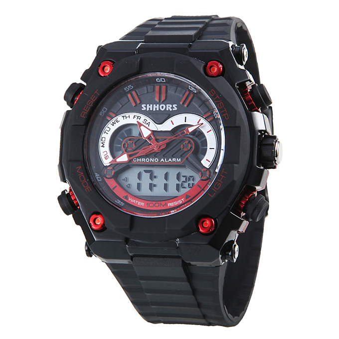 SHHORS 802 LED Rubber Band Analog-Digital Sport Quartz Watch for Man