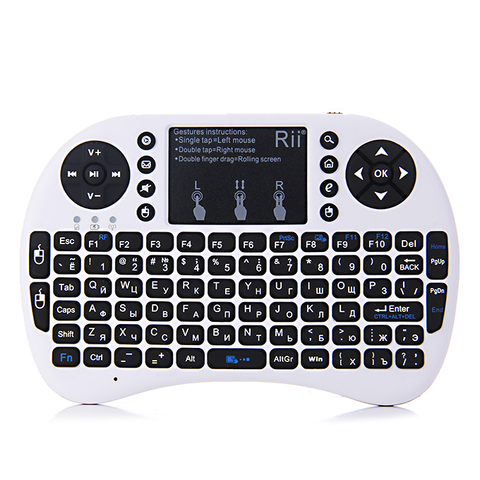

Rii i8+ Russian Language 2.4GHz Wireless 92 Key Keyboard Air Mouse with Touchpad Multi-Point Control - White