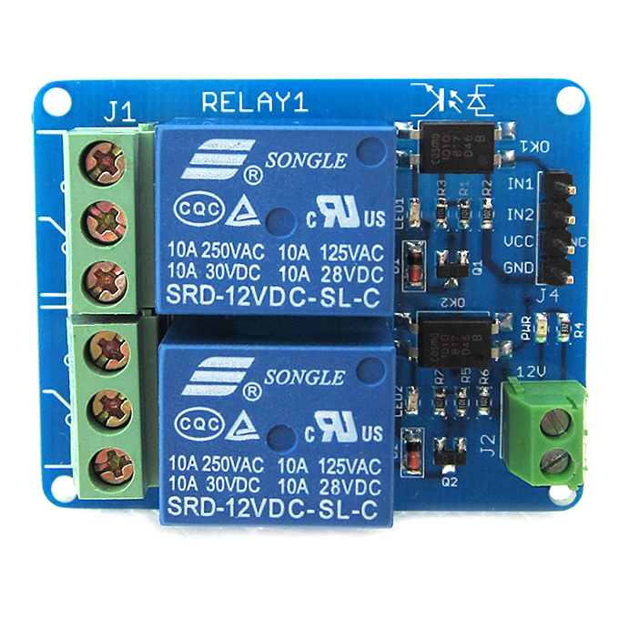 

High Current 12V 65mAh Dual Relay Module with Optocoupler High Level Trigger For Arduino / AVR / ARM