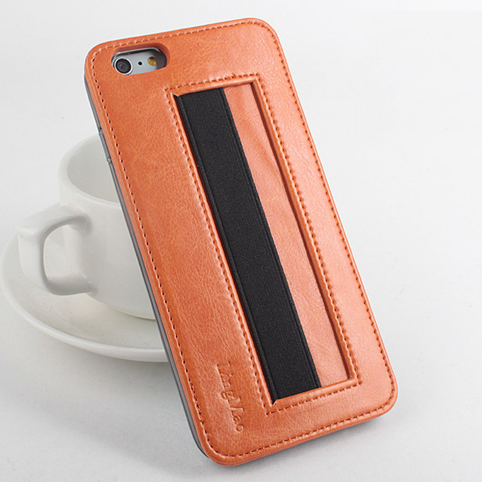 Custodia protettiva in pelle rigida con custodia rigida e cinturino elastico per iPhone 6 Plus Smartphone - arancione