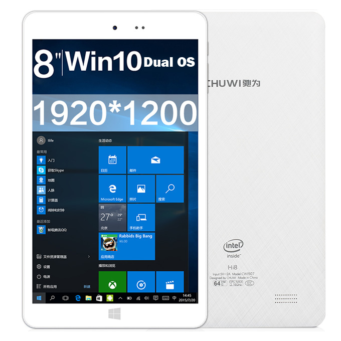 CHUWI Hi8 Dual OS Windows10 + Android4.4 2GB/32GB 8&quot; Tablet PC Intel Z3736F Quad Core 2.16GHz IPS 1920*1200 Bluetooth WiFi - White