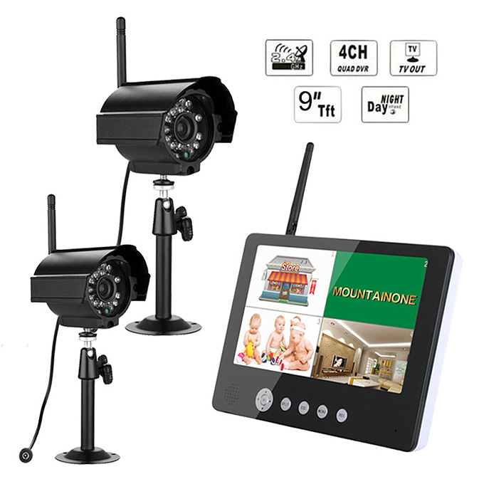 

SY903E12 2.4GHz Digital Night Vision 2 Wireless Cameras with 9" LCD Monitor DVR Kit Home CCTV Security System(EU Plug) - Black