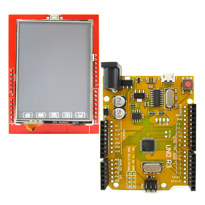 

Improved Version UNO R3 ATmega328P Development Board + 2.4 In TFT LCD Touch Screen Shield for Arduino