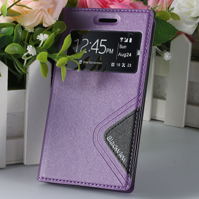 

Window View Style Protective PU Leather Case Hard Flip Cover with Back Shell for Blackview Breeze Smartphone - Purple