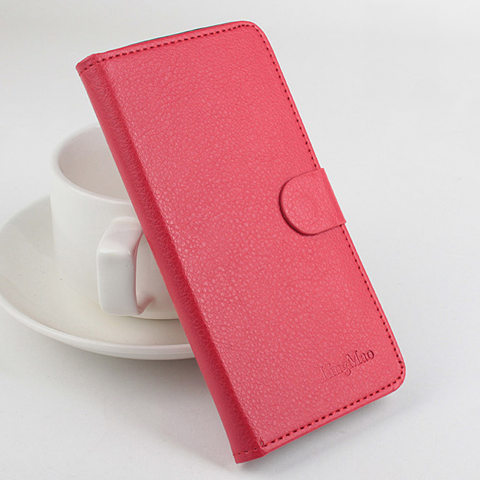 

LingMao Litchi Peel Texture Protective Hard Cover Flip Stand Leather Case with Card Slots for Oukitel U2 - Red