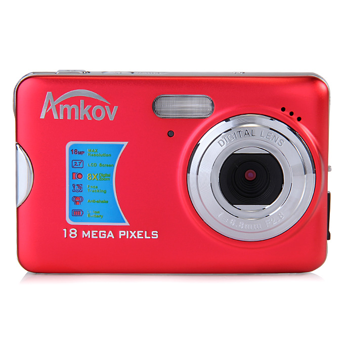 

Amkov CD-FE 2.7inch TFT 18MP CMOS Wide Angle 8X Digital Zoom Digital Camera w/ SD Slot - Red