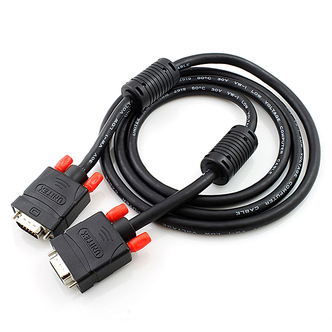 UNITEK Y-C503A Double Magnetic Ring Copper VGA Cable 3C + 6 Core 1.5M -Black