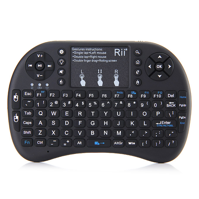 Rii i8+ 2.4G Wireless Keyboard for Smart TV, TV Box, HTPC, PC with Multi-touch up to 15 Meter - Black