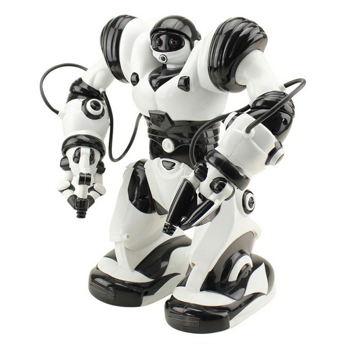 black and white robot toy