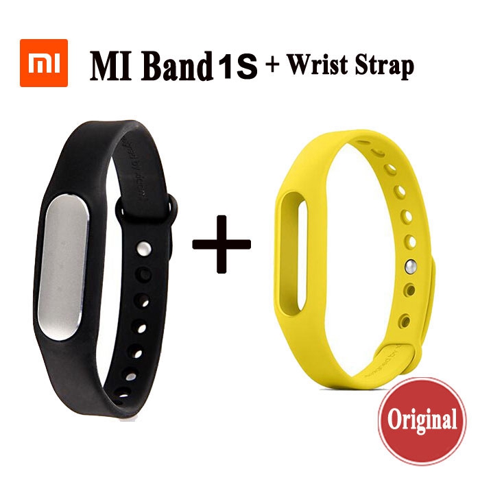 [Package C] Original Balck Xiaomi Mi Band 1S IP67 Bluetooth 4.0 Heart Rate Smartband + Yellow Replacement Wearable Wrist Strap Wristband