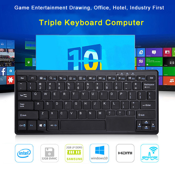 K3 Wintel Keyboard Windows MINI PC with 76 Keys &amp; Touch Pannel Intel Z3735F 2G/32G 802.11 b/g/n LAN Bluetooth4.0 HDMI VGA