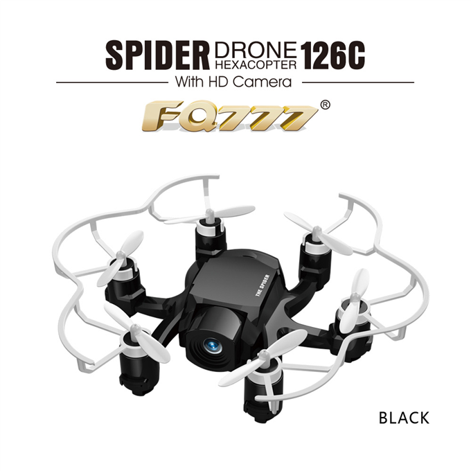 

FQ777-126C  Spider Drone 2MP HD Camera 3D Roll One Key to Return Dual Mode 4CH 6Axis Gyro RC Hexacopter - Black