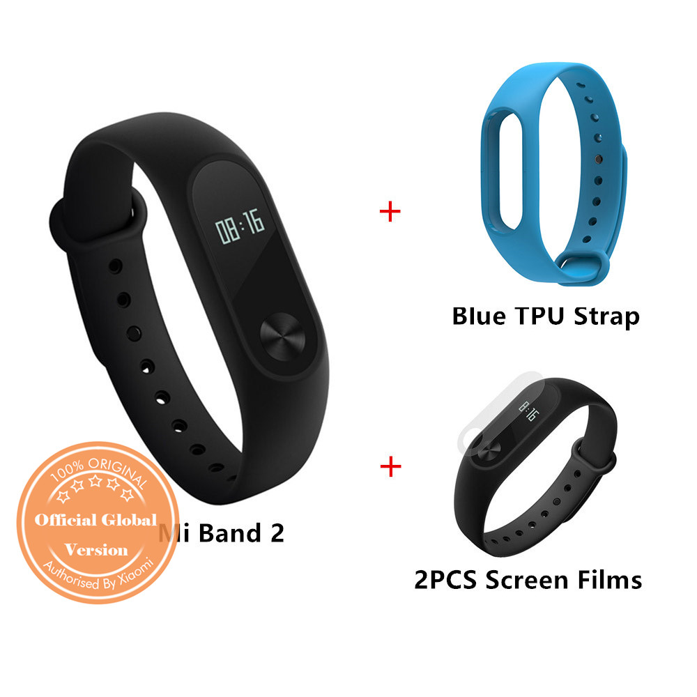 

Package G]Original Xiaomi Mi Band 2 Smart Bracelet Global Version + TPU Strap (Blue) + Protective Screen Films (2PCS