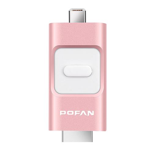 

POFAN 3-in-1 128GB Mobile 8Pin & USB 3.0 Flash Drive Push-Pull Type U Disk for iPhone iPad / PC / Android Phones - Rose Gold