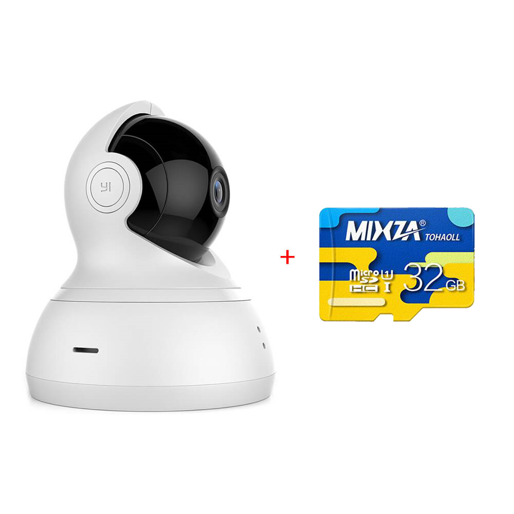 US Edition YI Dome Camera with 32GB Micro SD Pan/Tilt/Zoom Wireless IP Security Surveillance System 720p HD Night Vision (US Edition)-White
