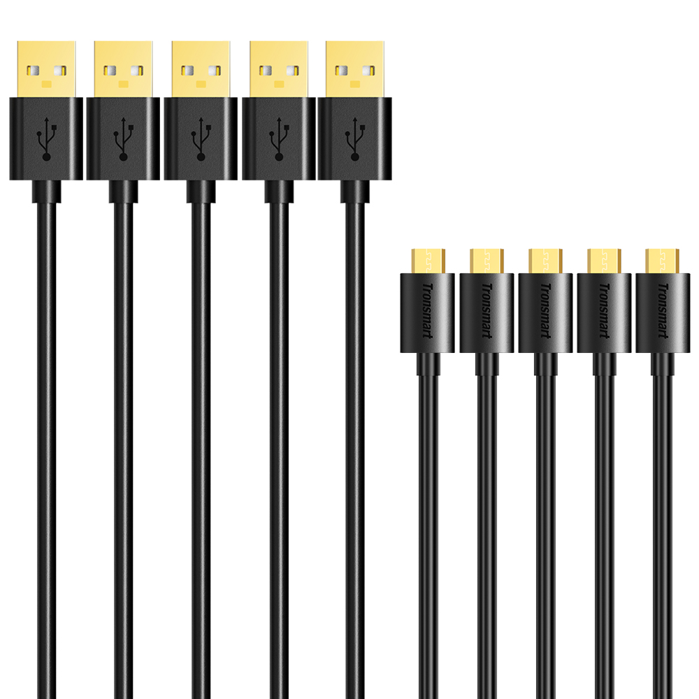 Tronsmart [5 Pack] 6ft*1 &amp; 3.3ft*3 &amp; 1ft*1 Gold Plated Premium Micro USB Cable Sync &amp; Charging Cable 0.3M 1M 1.8M