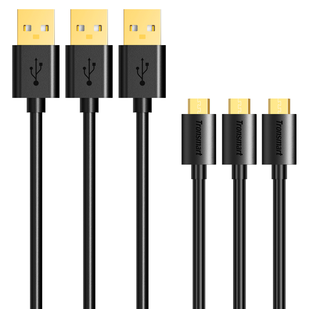 Tronsmart USB 2.0 Gold Plated Male to Micro USB Cable 3 Pack 1.8M