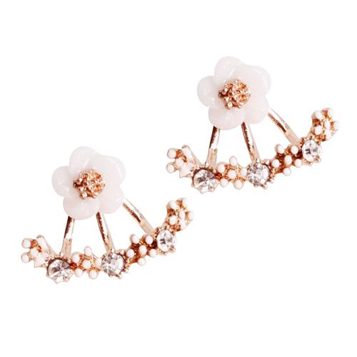Daisy Flower Crystal Ear Stud Earrings - Rose Gold