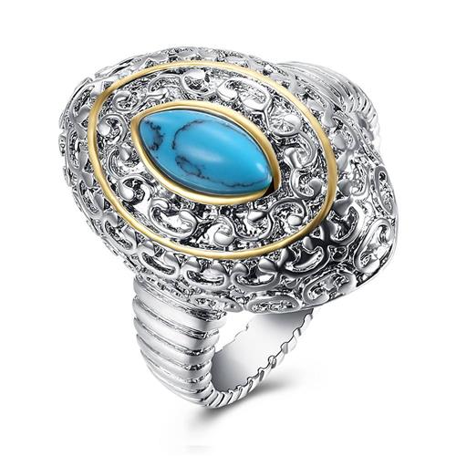 

GEMR012-C-8 Turquoise Ring Fashion Stylish Ring Oval Shape -Silver