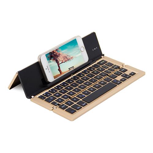 

F18 Wireless Bluetooth Triple-folding Ultra-thin Keyboard Broadcom Decoder 65 Keys for iOS/Android/Windows - Gold