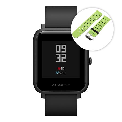 

Package E]Huami Amazfit Bip Bluetooth 4.0 IP68 Sports Smart WatchGPS Glonass Heart Rate Monitor 45 Days Standby Global ROM - Black+Smart Watch Replacement Strap(Green+Black