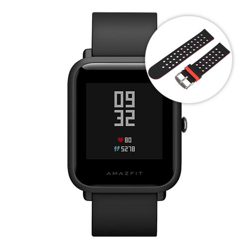 

Package A]Huami Amazfit Bip Bluetooth 4.0 IP68 Sports Smart WatchGPS Glonass Heart Rate Monitor 45 Days Standby Global ROM - Black+Smart Watch Replacement Strap(Black+ Red