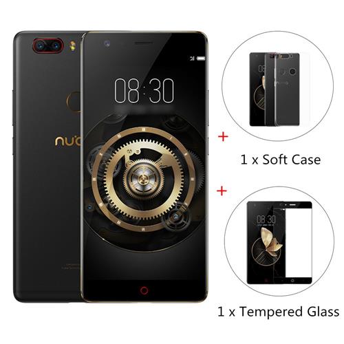 [Package B]ZTE Nubia Z17 Lite 5.5 Inch Smartphone 6GB 64GB 13.0MP Dual Rear Camera Snapdragon 653 Octa Core Android 7.1 Global Version - Black Gold + Soft Case + Tempered Glass