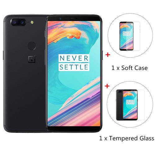 [Package B]OnePlus 5T 6.01 Inch Smartphone 18:9 FHD+ Screen Snapdragon 835 Octa Core 8GB 128GB 20.0MP+16.0MP Dual Rear Cam Global ROM - Black + Soft Case + Tempered Glass