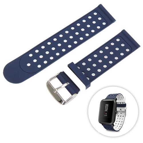 

Universal Replacement Silicon Watch Bracelet Strap Band 20mm Two-tone Round Hole for Xiaomi Huami Amazfit Bip Ticwatch 2 Weloop Hey 3S - Blue+White