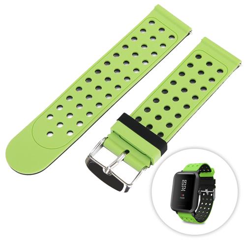Universal Replacement Silicon Watch Bracelet Strap Band 20mm Two-tone Round Hole for Xiaomi Huami Amazfit Bip Ticwatch 2 Weloop Hey 3S - Green+Black
