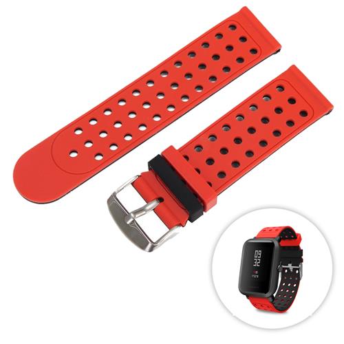 

Universal Replacement Silicon Watch Bracelet Strap Band 20mm Two-tone Round Hole for Xiaomi Huami Amazfit Bip Ticwatch 2 Weloop Hey 3S- Red+Black
