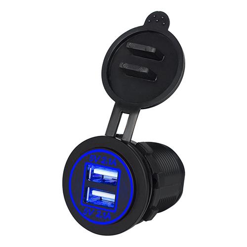 

CS-526A1 Car Motorcycle Power Socket Car Charger Dual USB Ports With Blue Backlight - Black