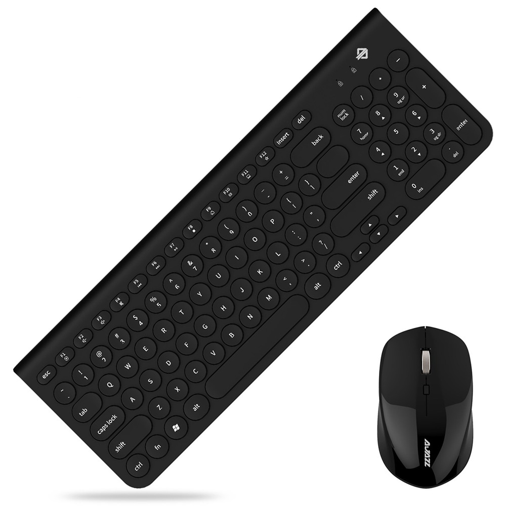 Ajazz 325I 2.4G Wireless Keyboard Wireless Mouse Kit Membrane Round Keycap 96 Keys Keyboard - Black