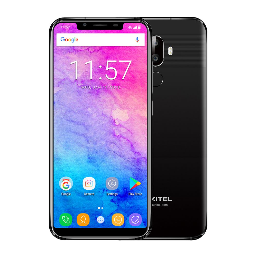 OUKITEL U18 5.85 Inch Smartphone Full Screen Display 4GB RAM 64GB ROM Dual Rear Camera MT6750T Octa Core Android 7.0 4000mAh Face ID - Black