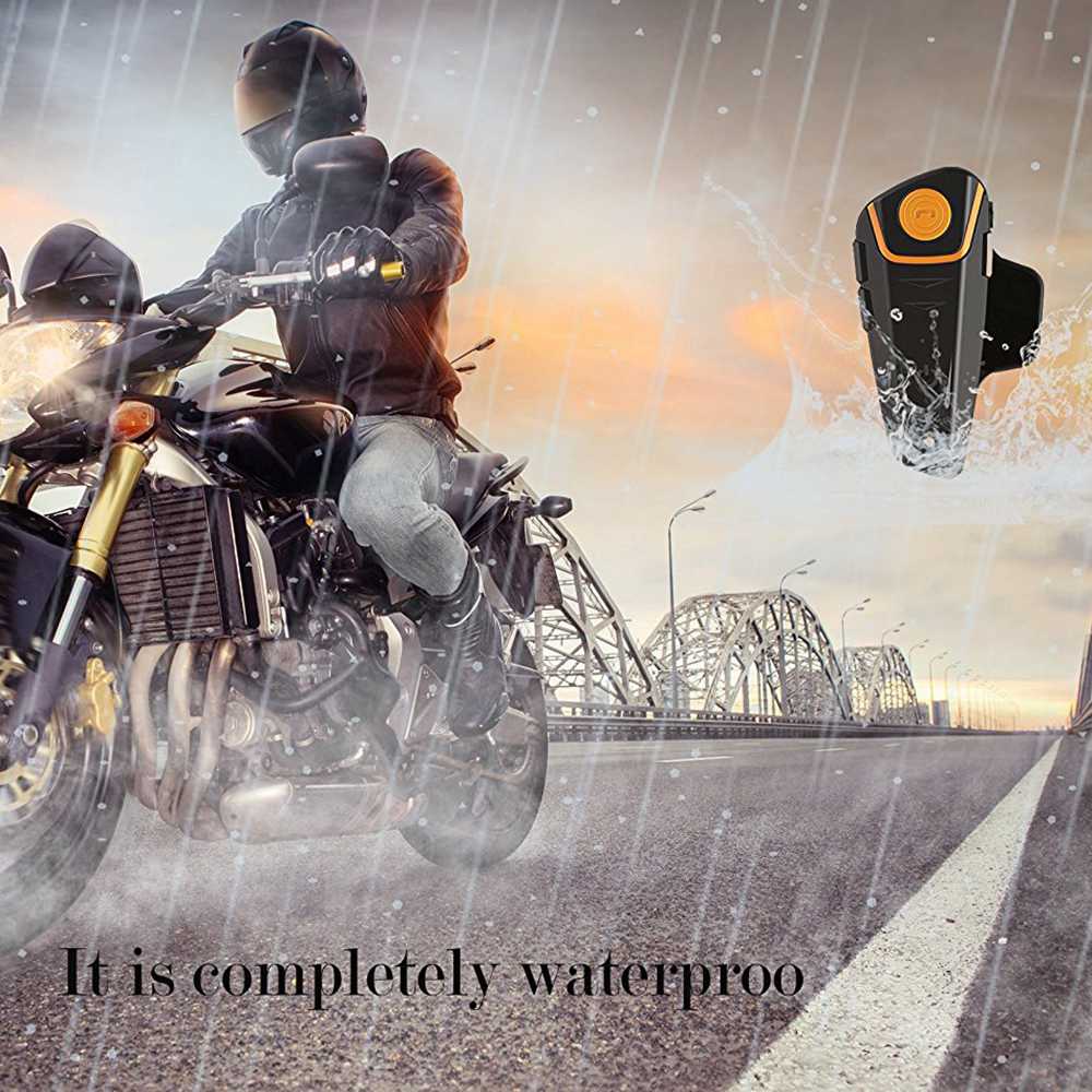 Fodsports BT-S2 Motorcycle Bluetooth Intercom – 1KM Range, 2-Way, Black/Orange