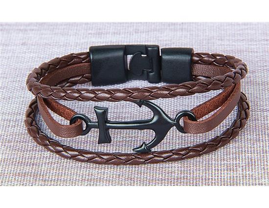 Anchor Leather Bracelet Brown